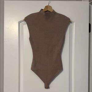 A&F Taupe Mockneck Sleeveless Sweater Bodysuit